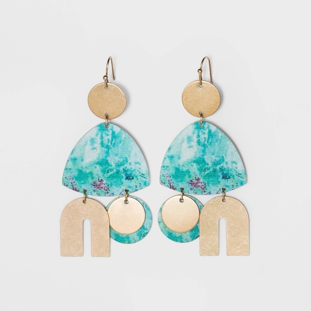 Olid and Patterned Geometric Prayed Metal Charm Drop Earring - Univeral Thread™
